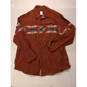 Rustler Wrangler Men XL Western Aztec Shirt Rust Geometric Pearl Snap Western